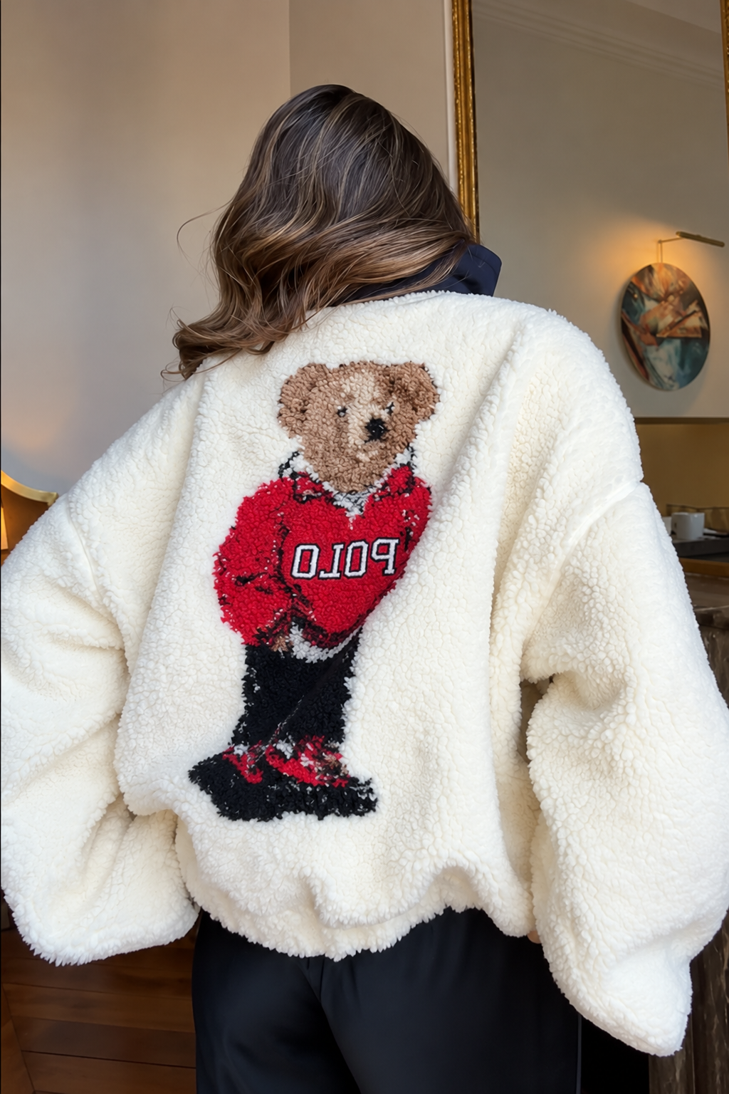 Cute Bear Print Fleece Zip Sweatshirt
