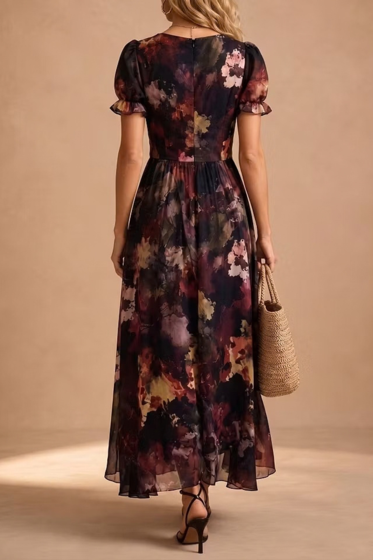 Dark Floral Pleated Maxi Dress