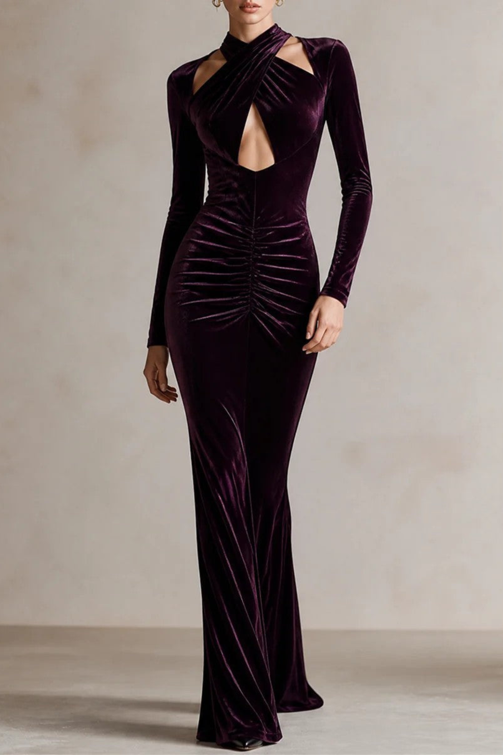 Dark Purple Crisscross Halter Mermaid Dress