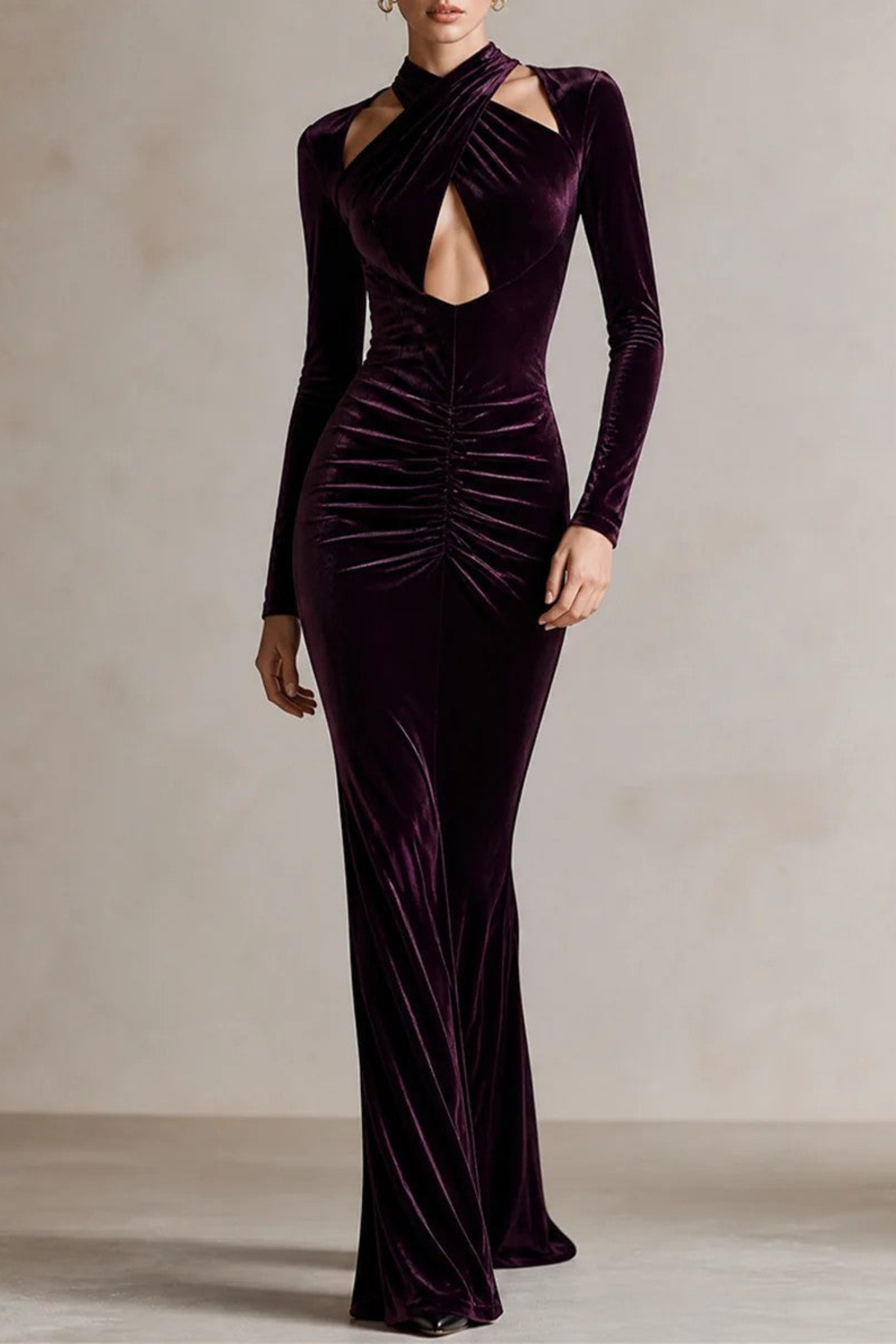 Dark Purple Crisscross Halter Mermaid Dress