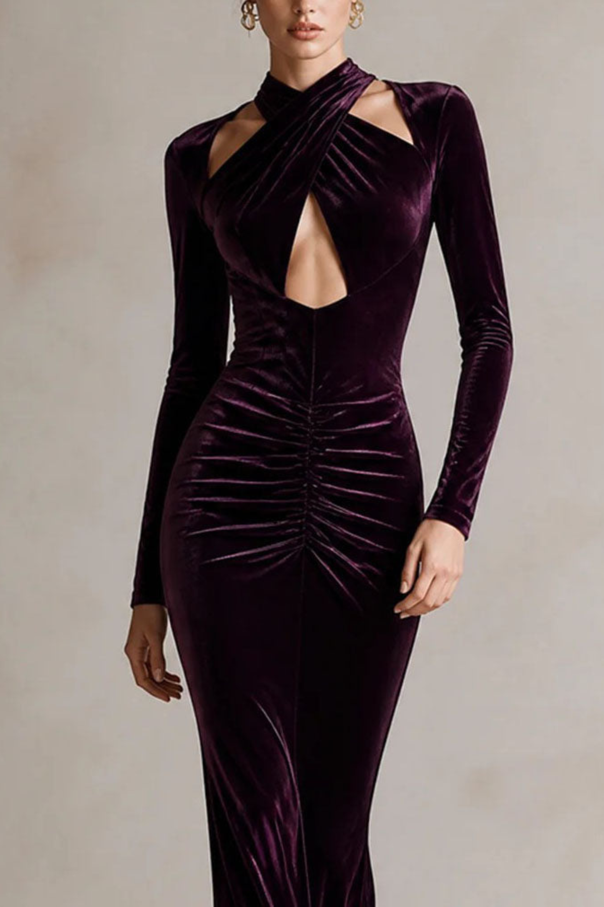 Dark Purple Crisscross Halter Mermaid Dress