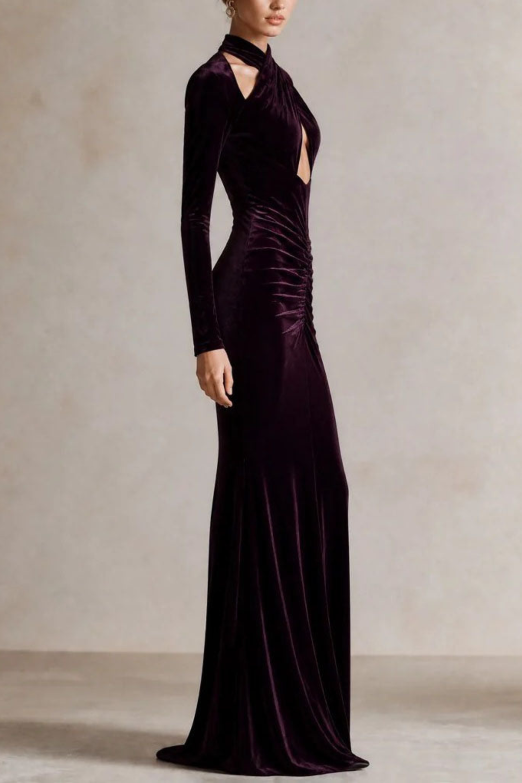 Dark Purple Crisscross Halter Mermaid Dress