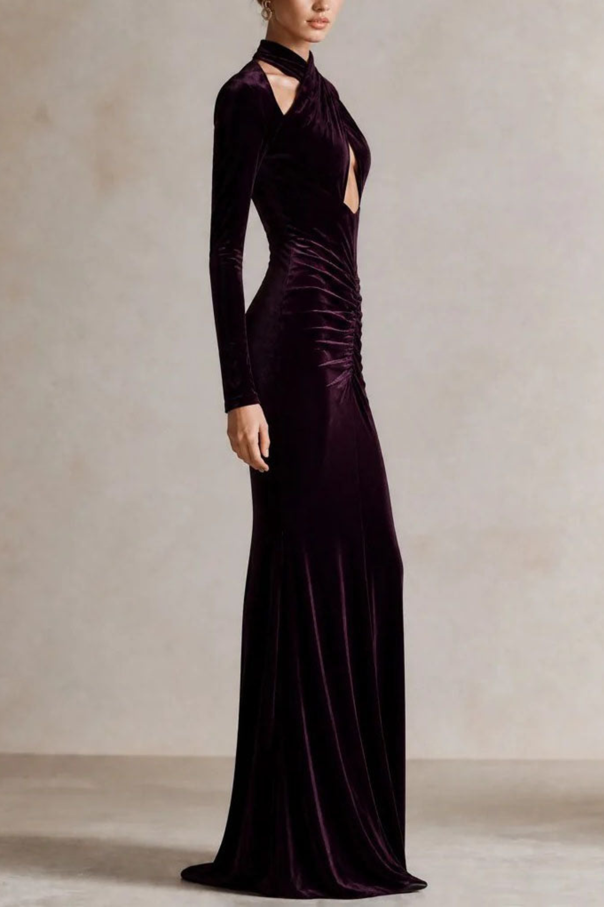 Dark Purple Crisscross Halter Mermaid Dress