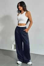 Striped Wide-Leg Pants with Pockets