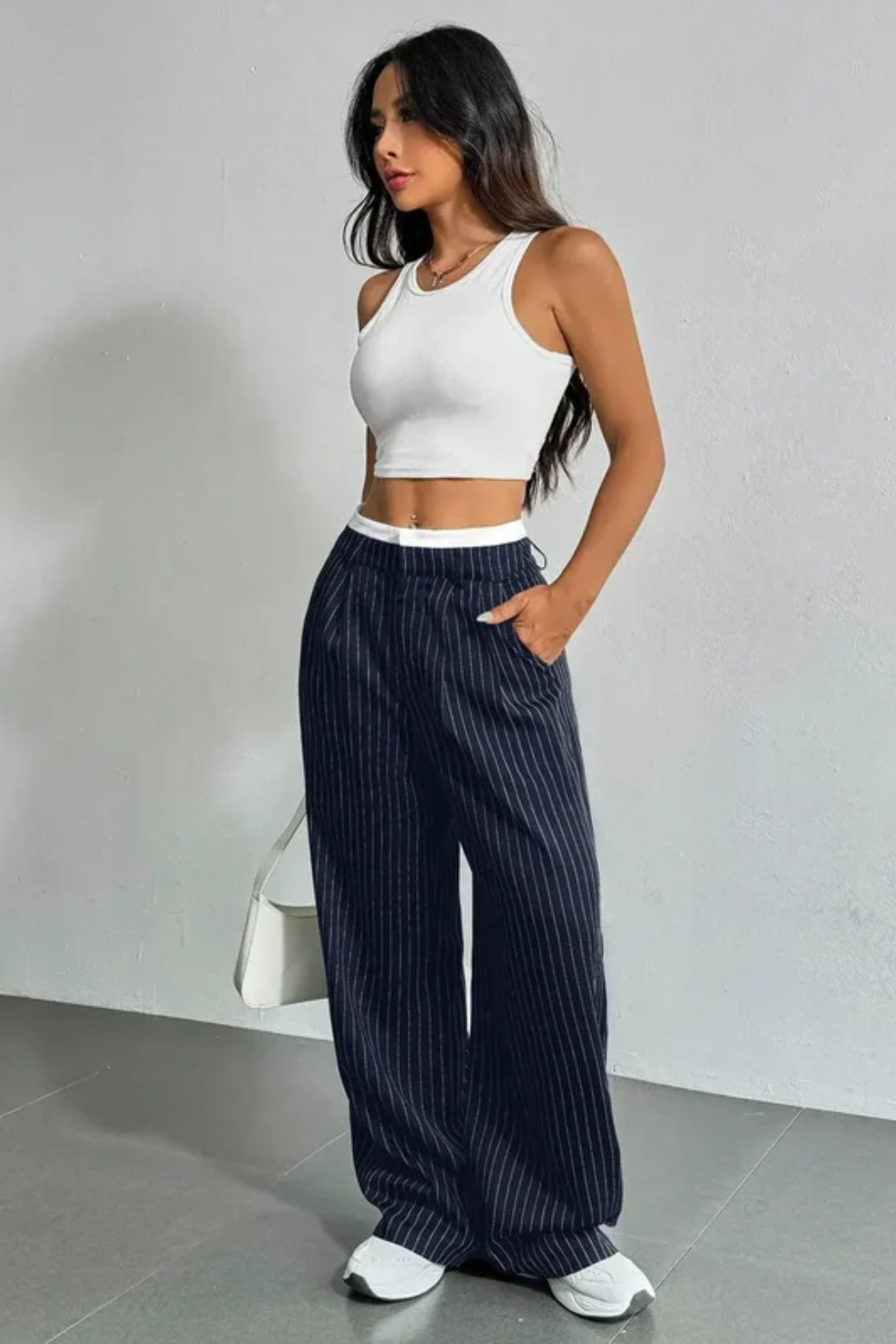 Striped Wide-Leg Pants with Pockets