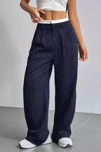 Striped Wide-Leg Pants with Pockets