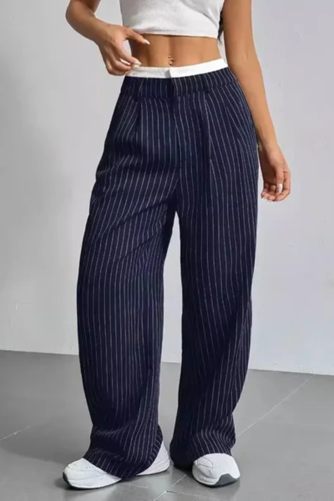 Striped Wide-Leg Pants with Pockets