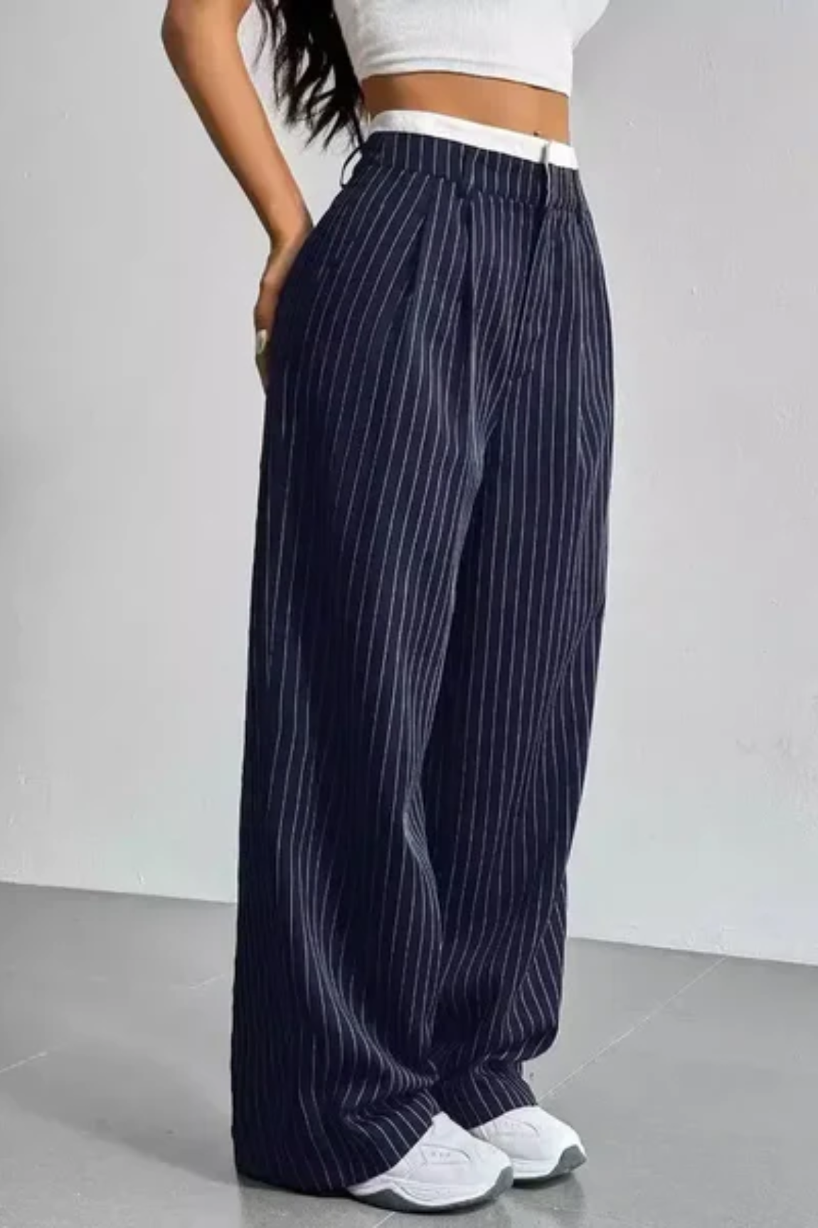 Striped Wide-Leg Pants with Pockets