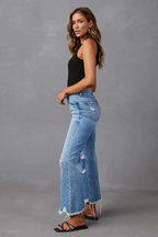 Frayed-Hem Flare Jeans