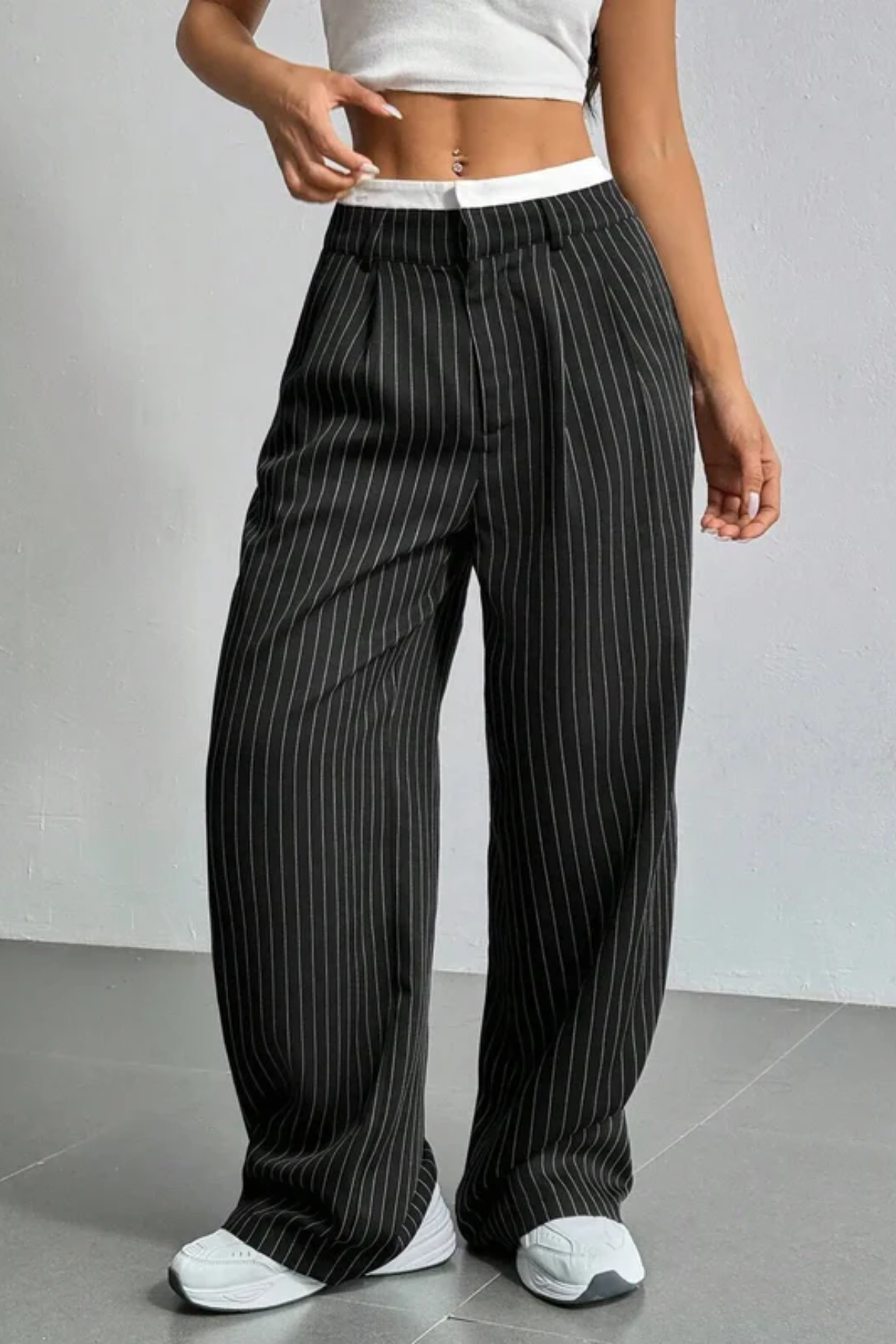 Striped Wide-Leg Pants with Pockets
