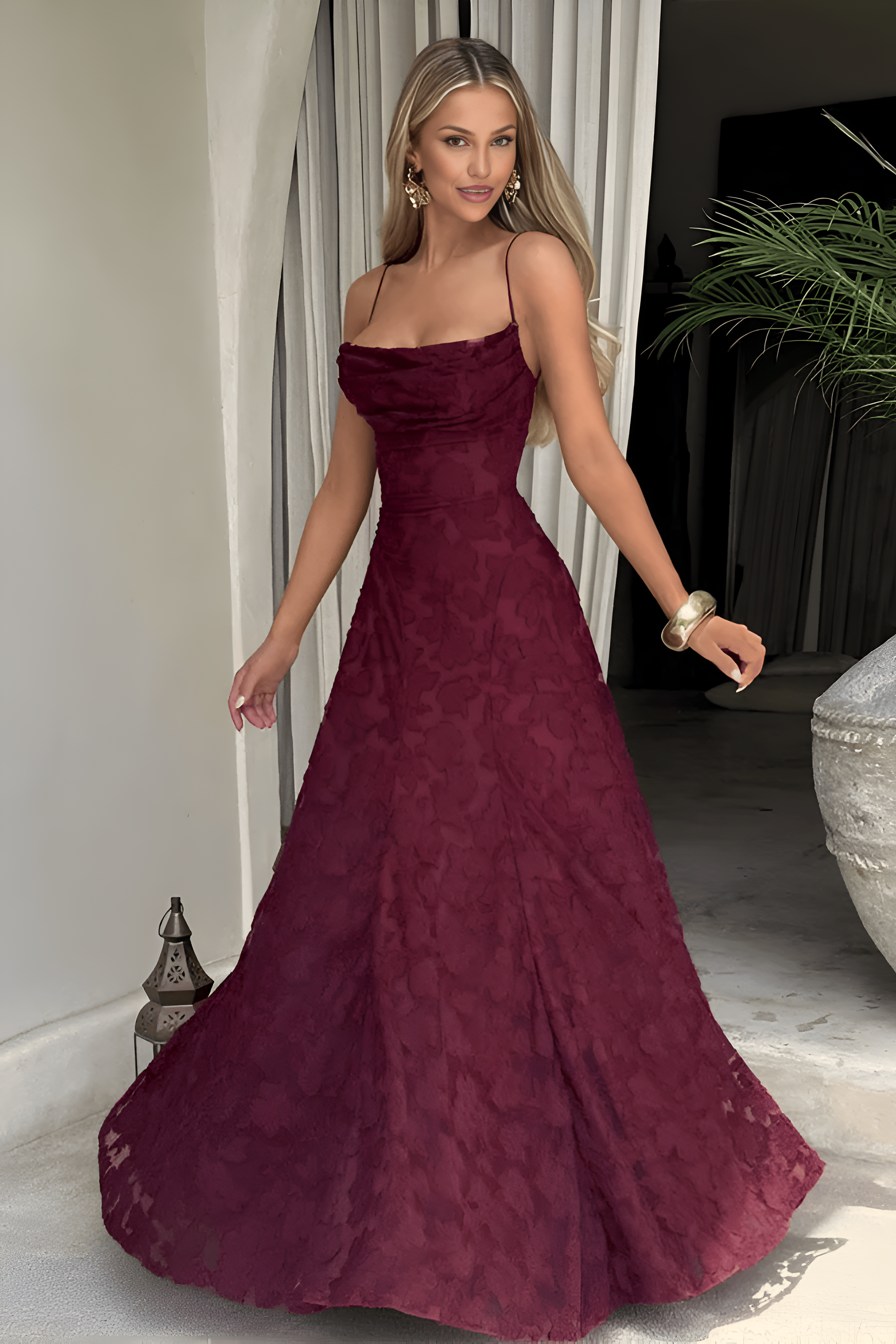 Floral Lace Spaghetti-Strap Maxi Dress