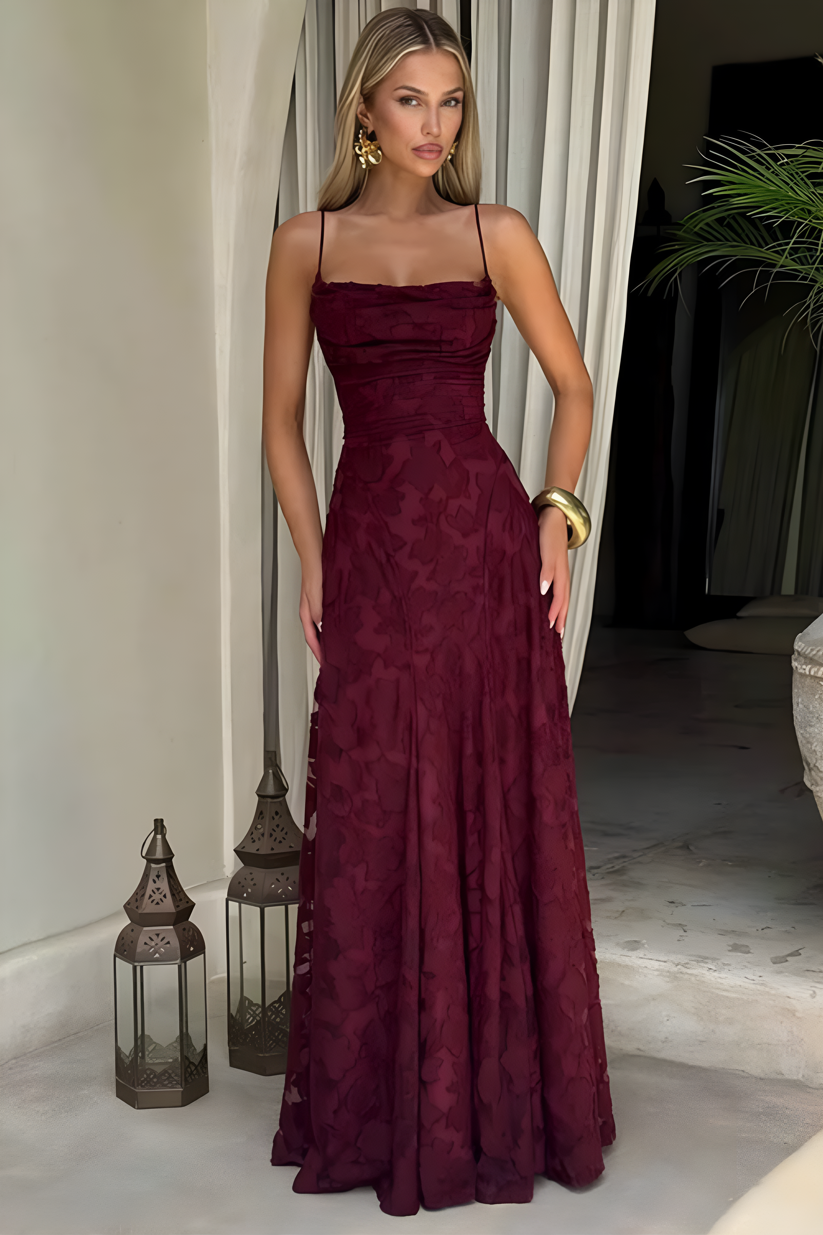 Floral Lace Spaghetti-Strap Maxi Dress