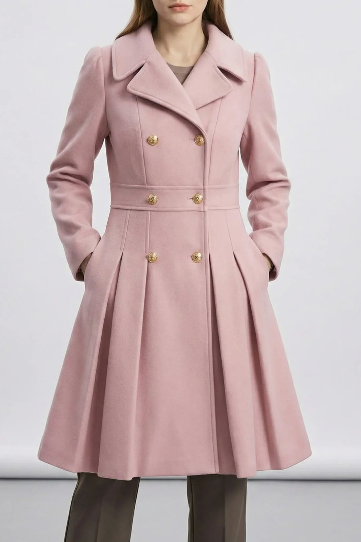 Double Breasted A Line Notched Lapel Coat