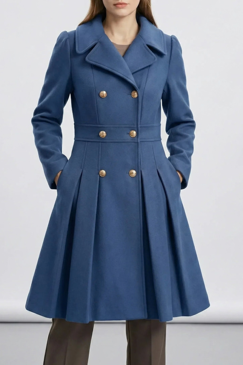 Double Breasted A Line Notched Lapel Coat