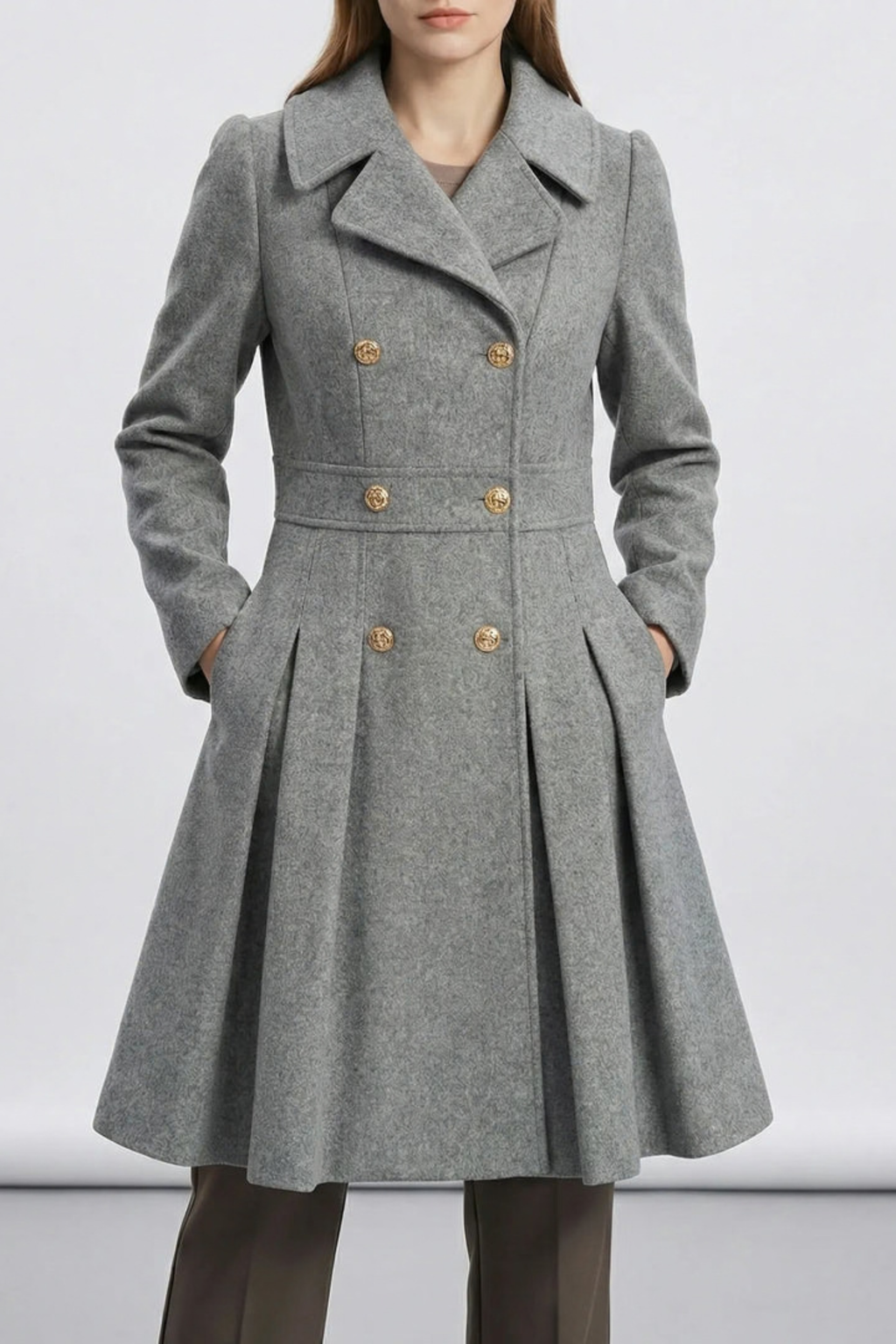 Double Breasted A Line Notched Lapel Coat