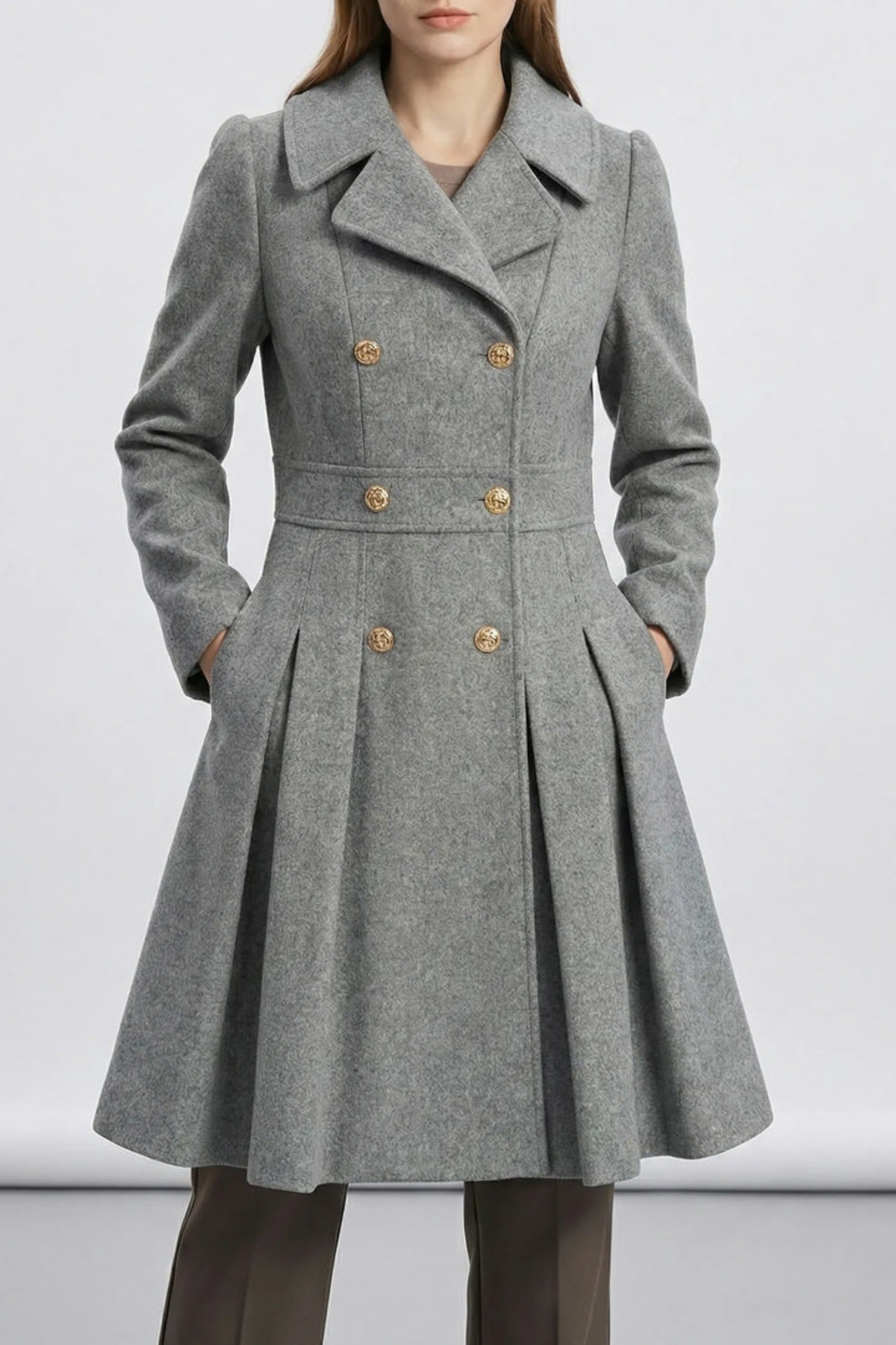 Double Breasted A Line Notched Lapel Coat