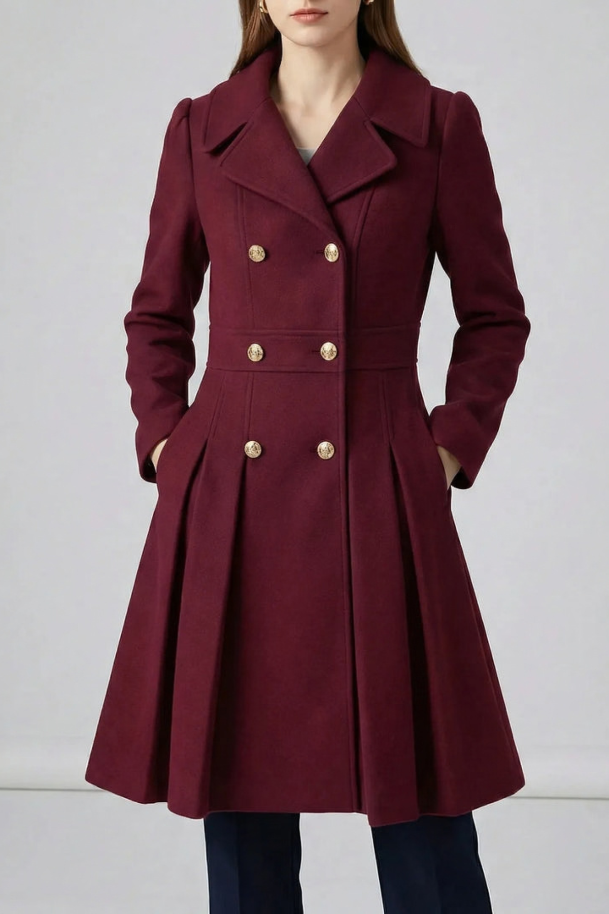Double Breasted A Line Notched Lapel Coat