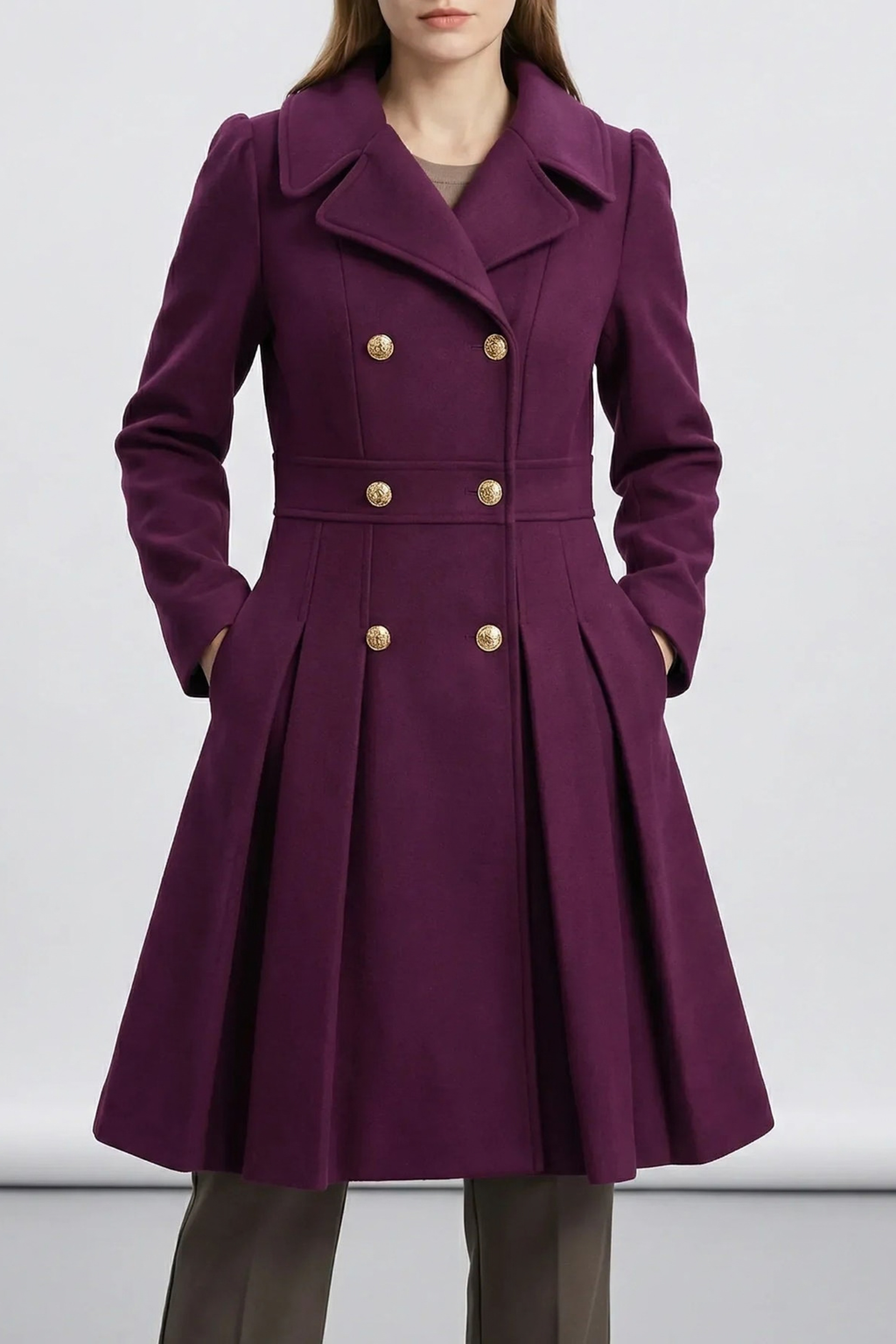 Double Breasted A Line Notched Lapel Coat
