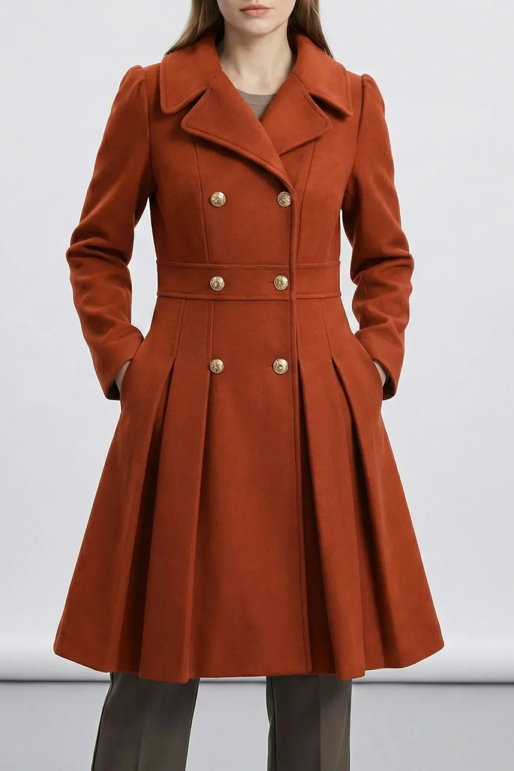 Double Breasted A Line Notched Lapel Coat