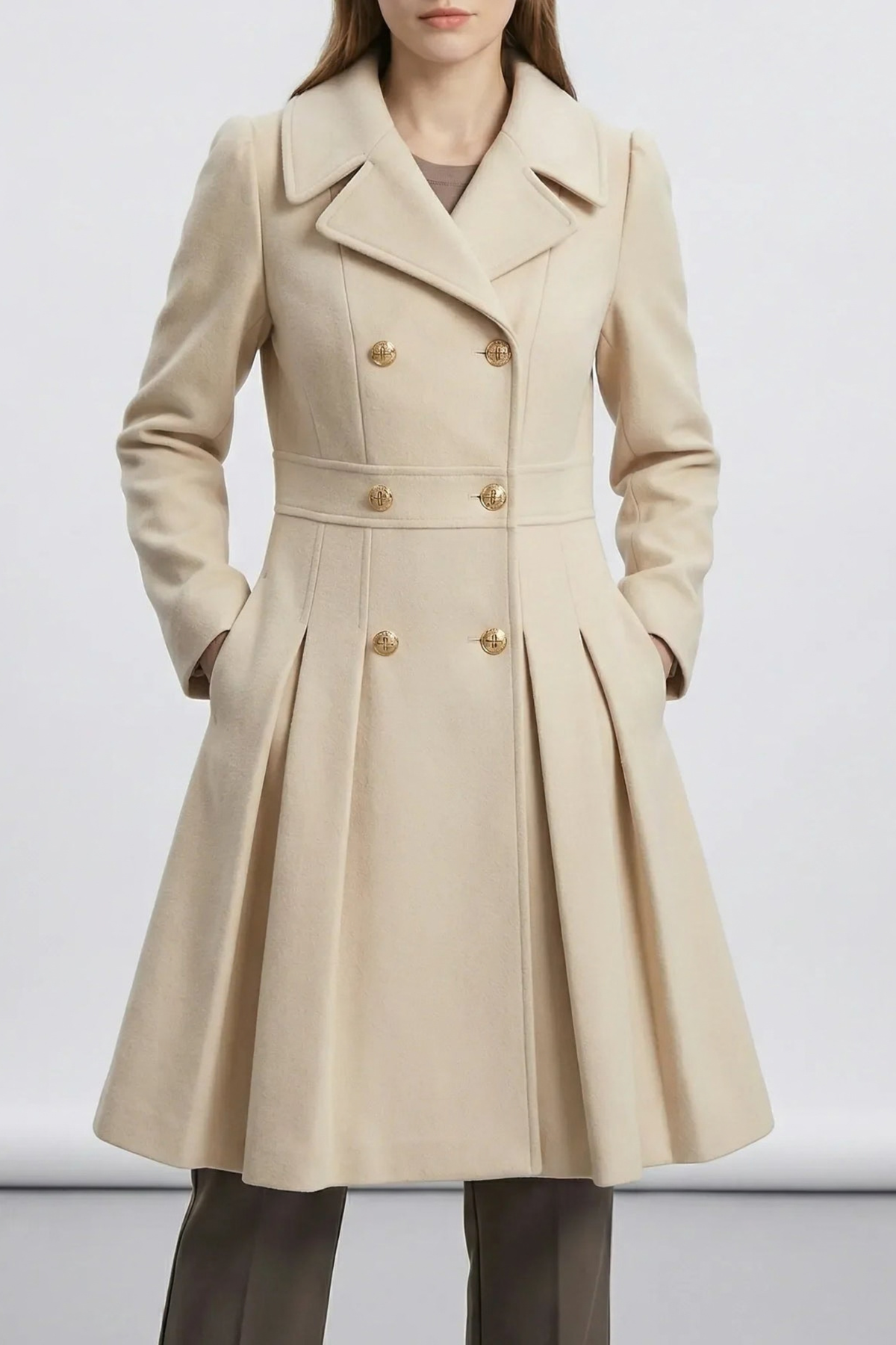 Double Breasted A Line Notched Lapel Coat