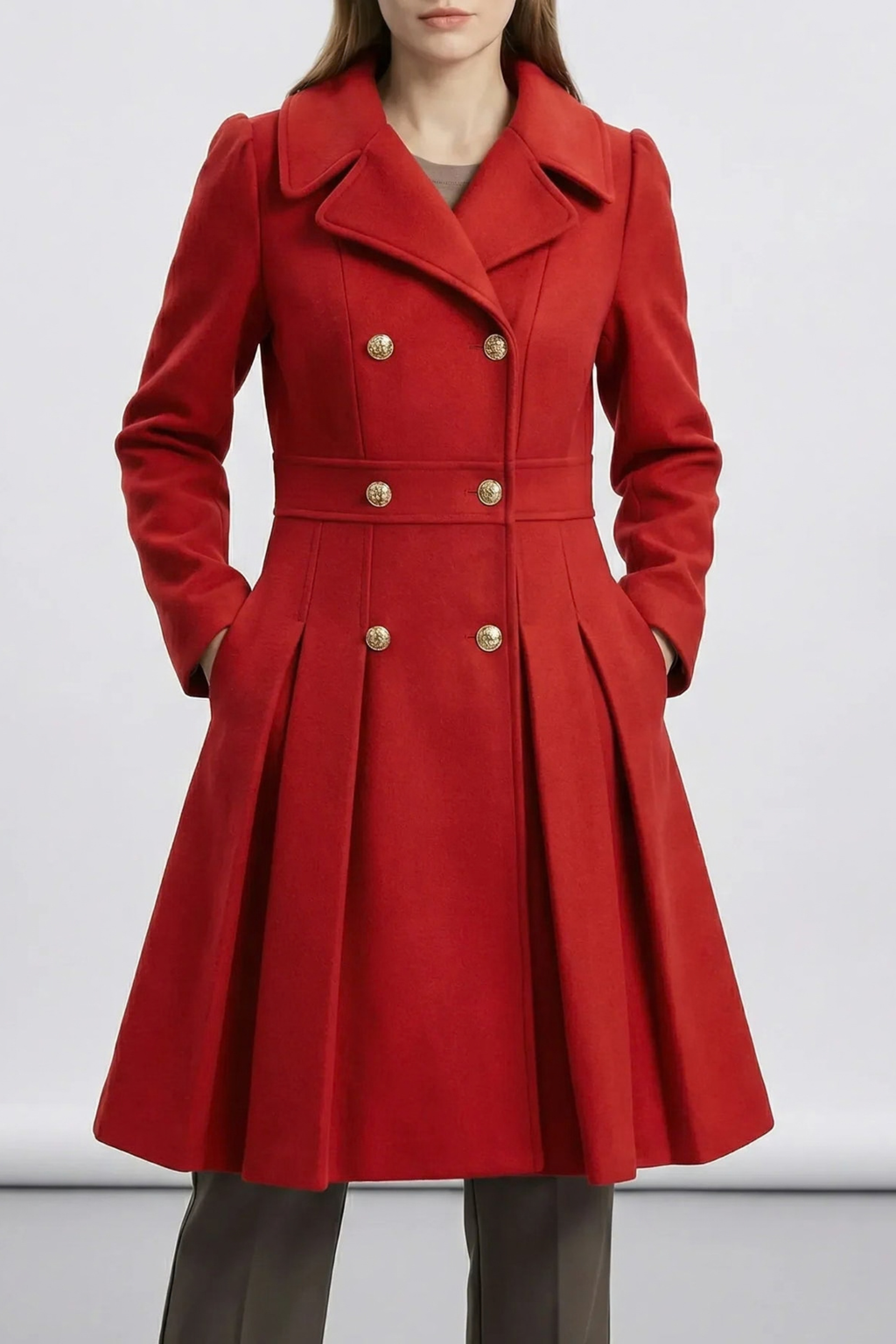 Double Breasted A Line Notched Lapel Coat