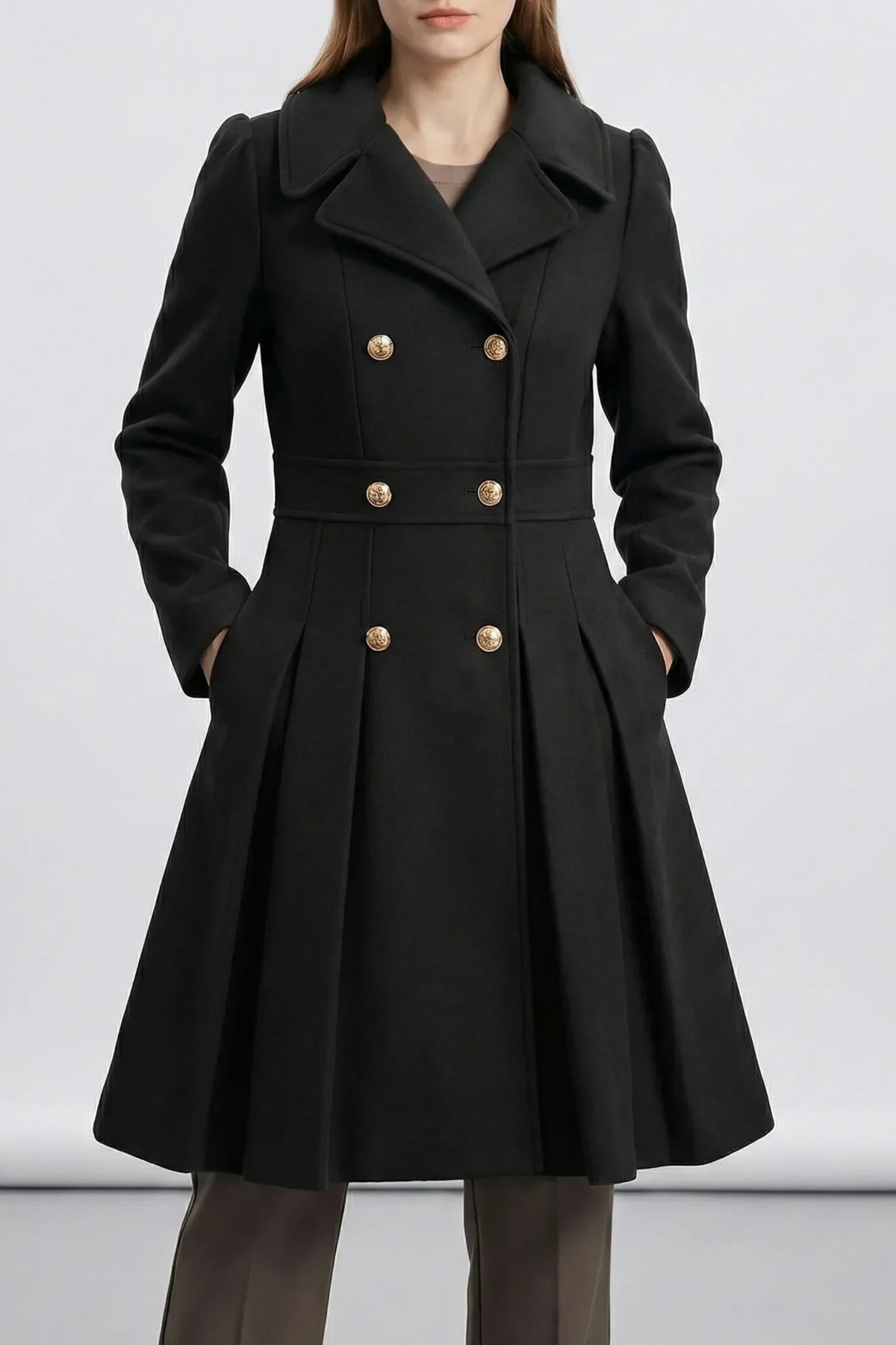 Double Breasted A Line Notched Lapel Coat