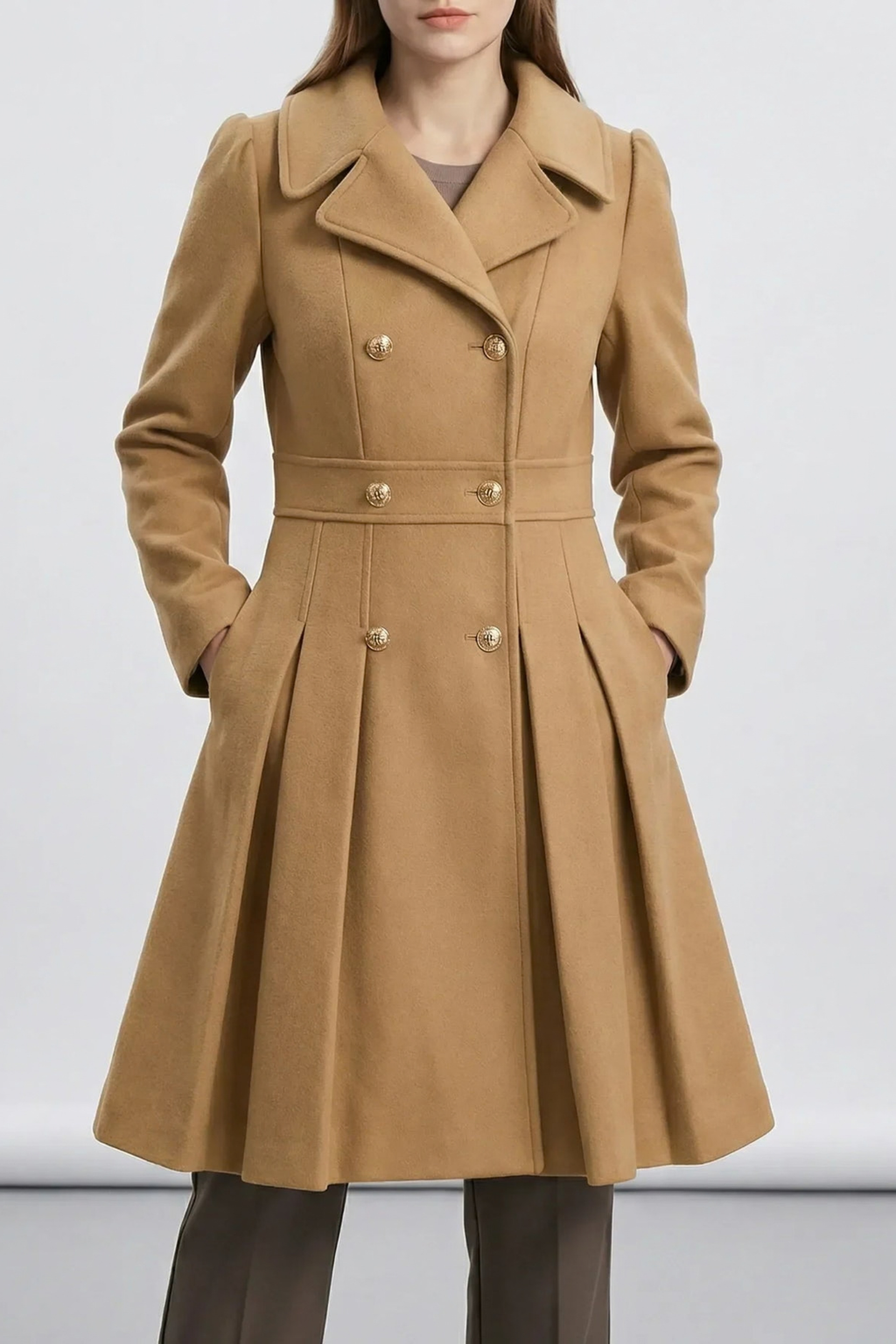 Double Breasted A Line Notched Lapel Coat