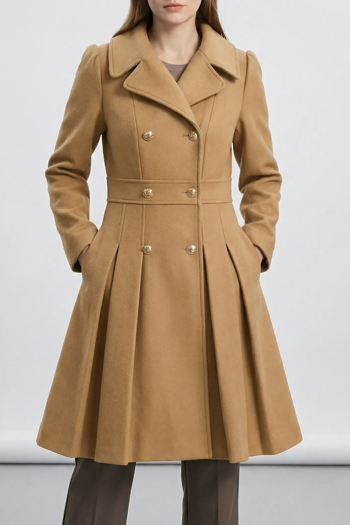 Double Breasted A Line Notched Lapel Coat