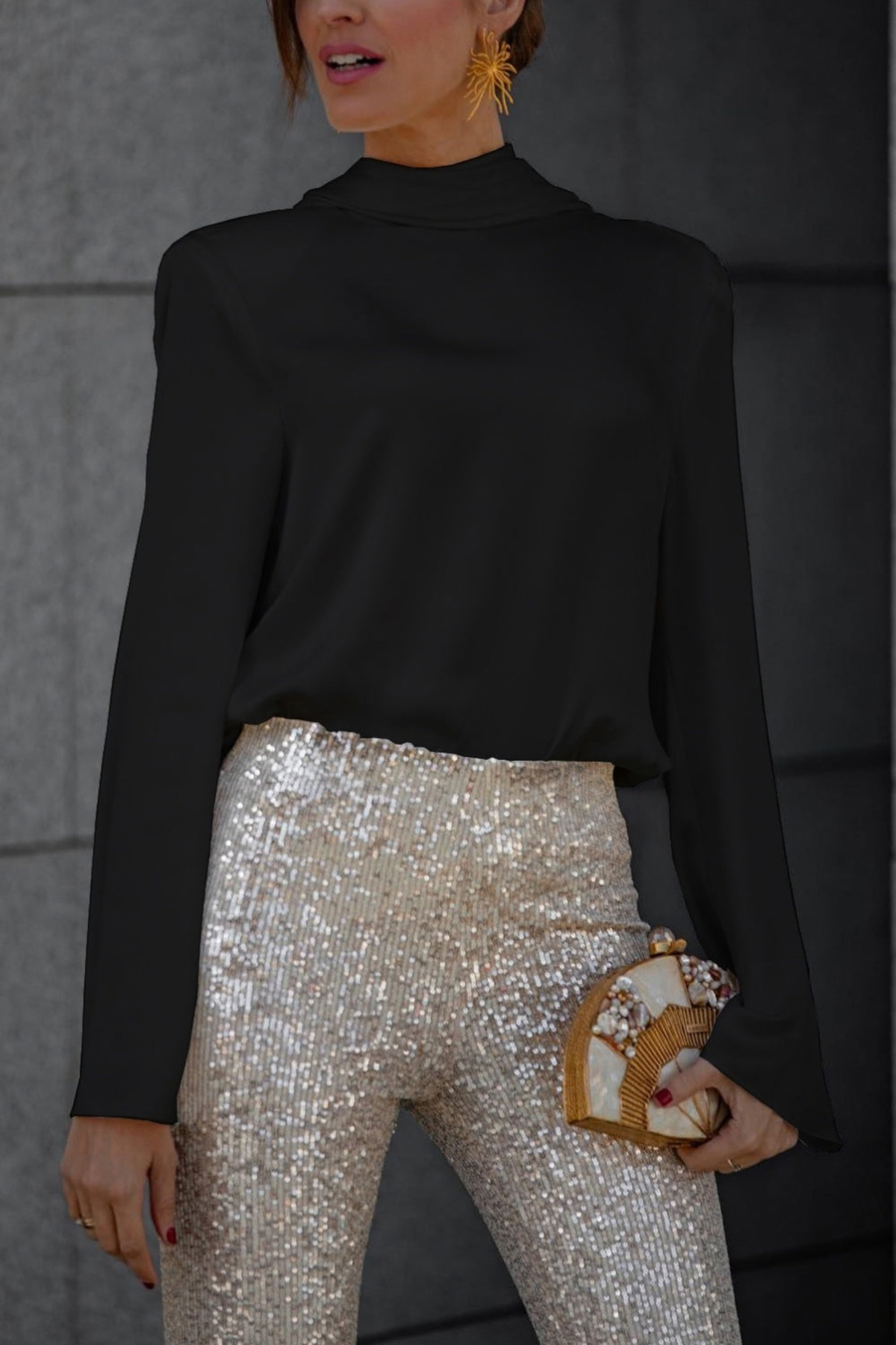 Draped Cowl Neck Chain Back Blouse