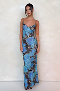 Blue Floral & Leopard Print Maxi Dress