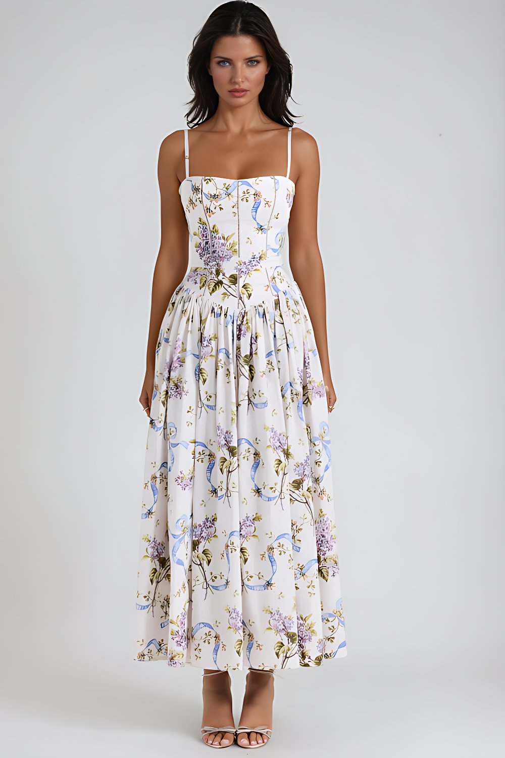 Seraphina Off-White Floral Midi Dress
