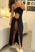 Bandeau Side-Slit Tie Bodysuit Dress