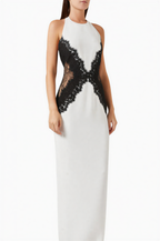 Open-Back Maxi Dress in Crepe & Lace