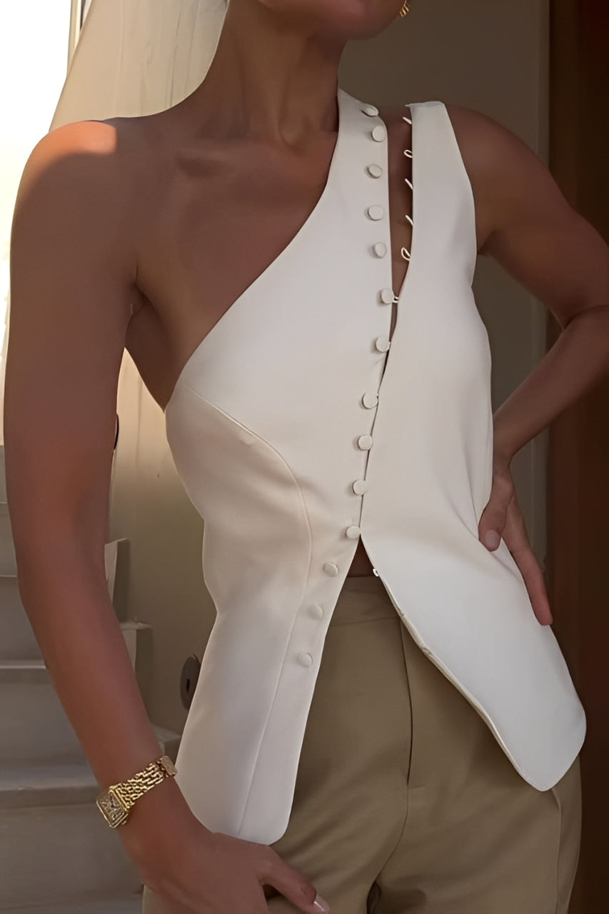 Ascent One-Shoulder Button Detail Top