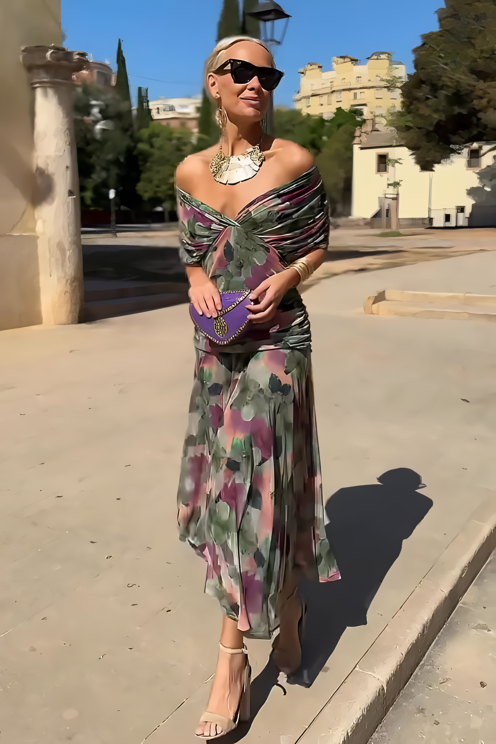 V-Neck Fantasy Painted Floral Maxi Dress