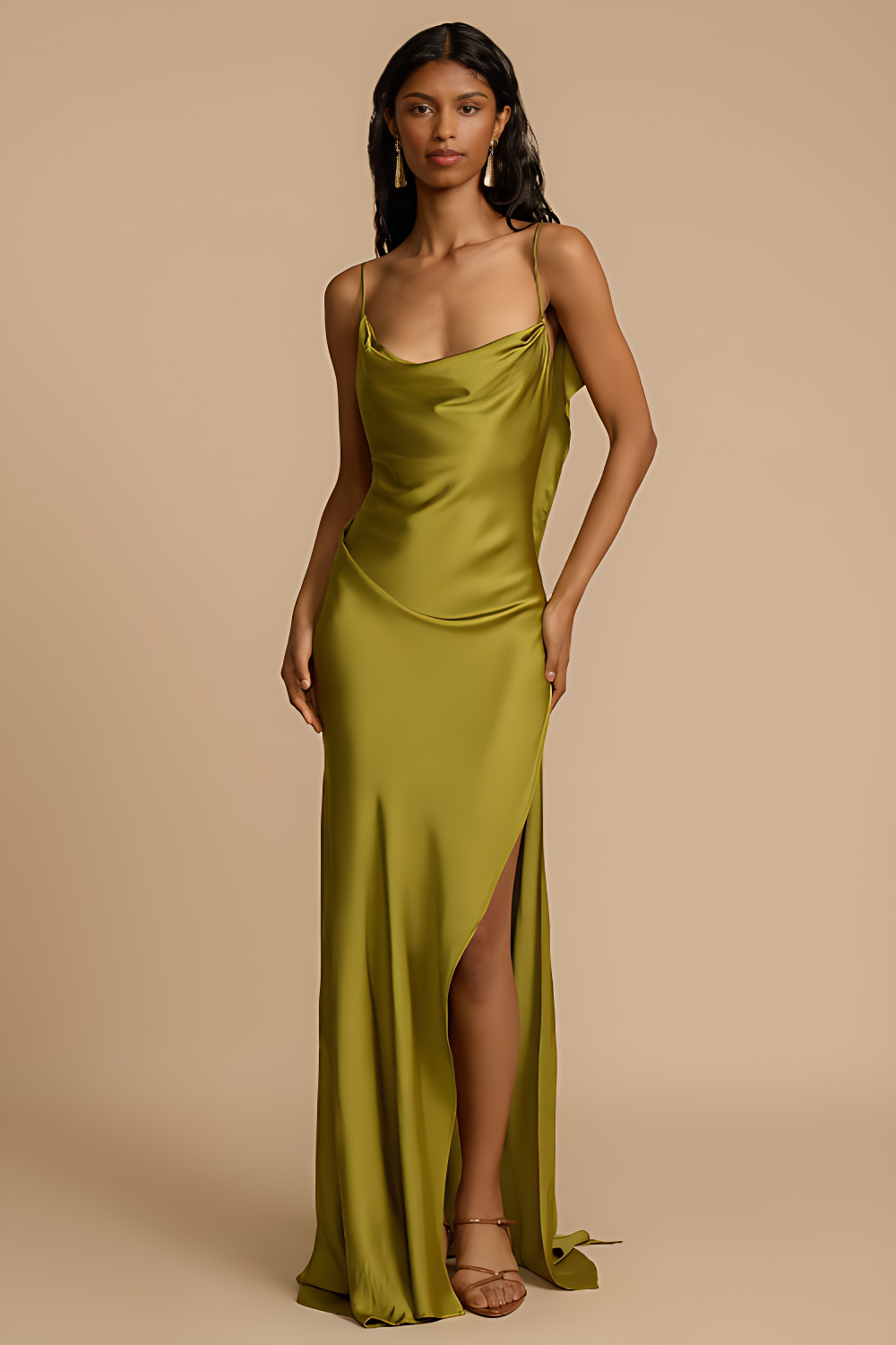 Satin Side High-Slit Maxi Dress