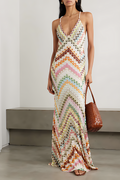 Colourful Herringbone Knit Open-Back Maxi Dress