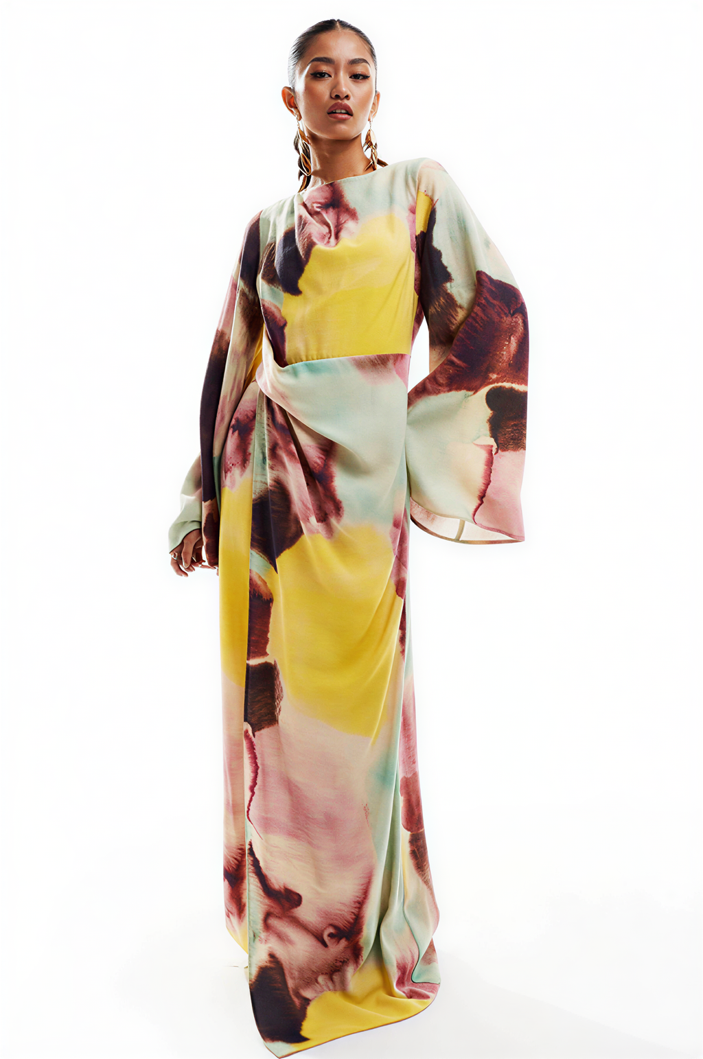 Abstract Watercolour Print Ultra-Long Dress