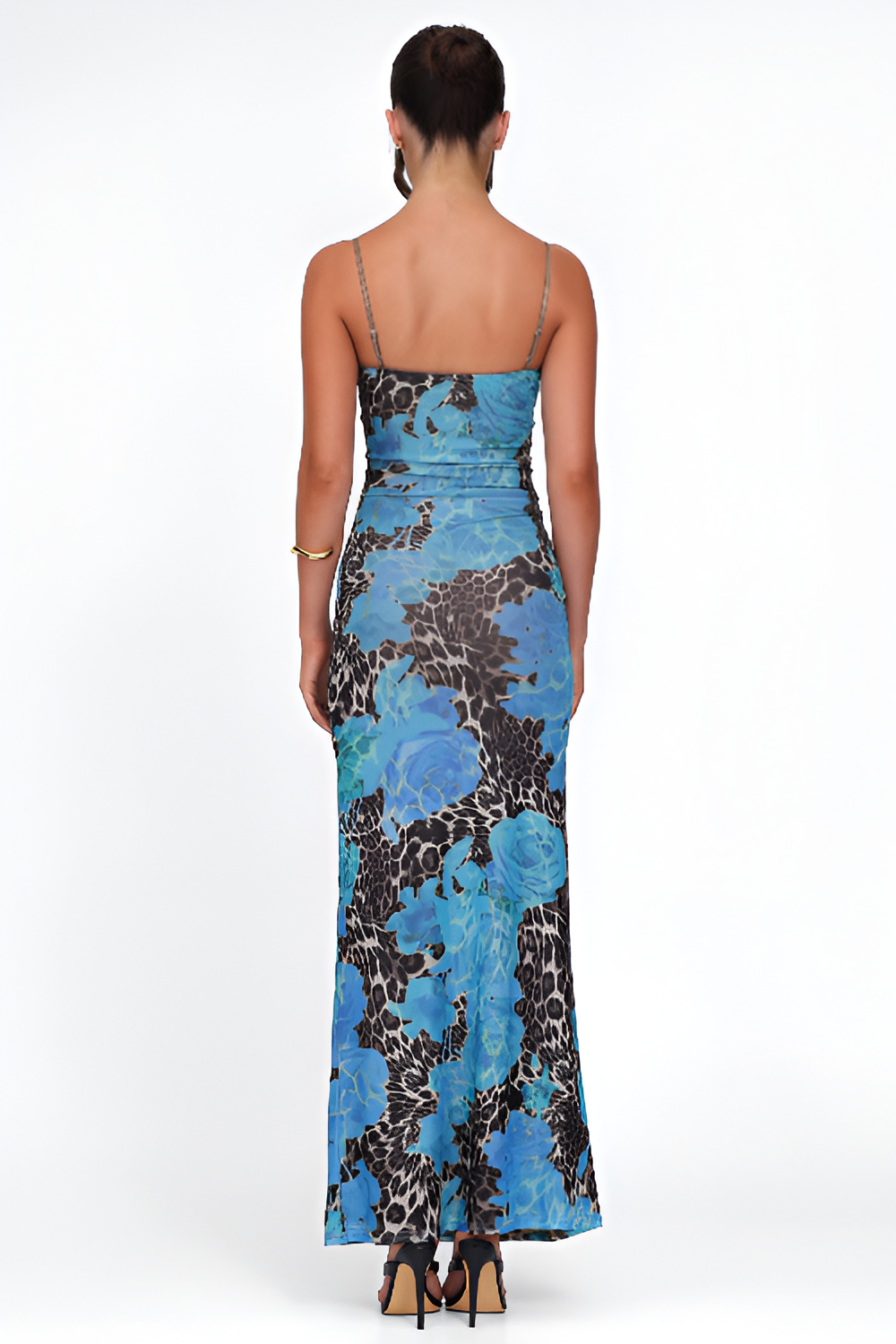 Blue Floral & Leopard Print Maxi Dress