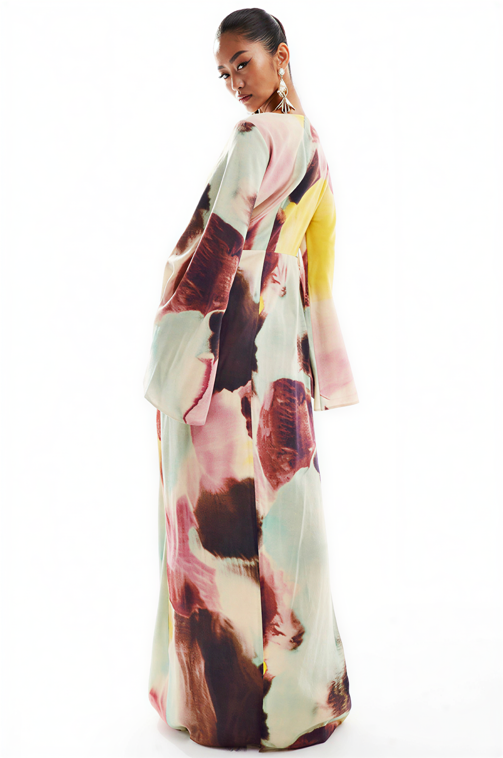 Abstract Watercolour Print Ultra-Long Dress