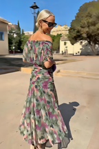 V-Neck Fantasy Painted Floral Maxi Dress