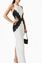 Open-Back Maxi Dress in Crepe & Lace