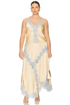 Beige & Blue Lace Trim Two-Piece Skirt Set
