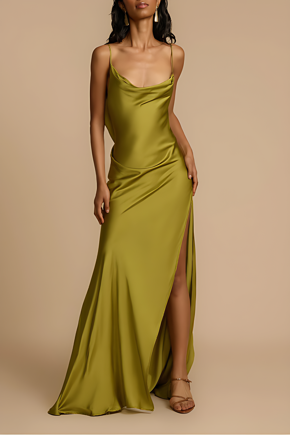 Satin Side High-Slit Maxi Dress