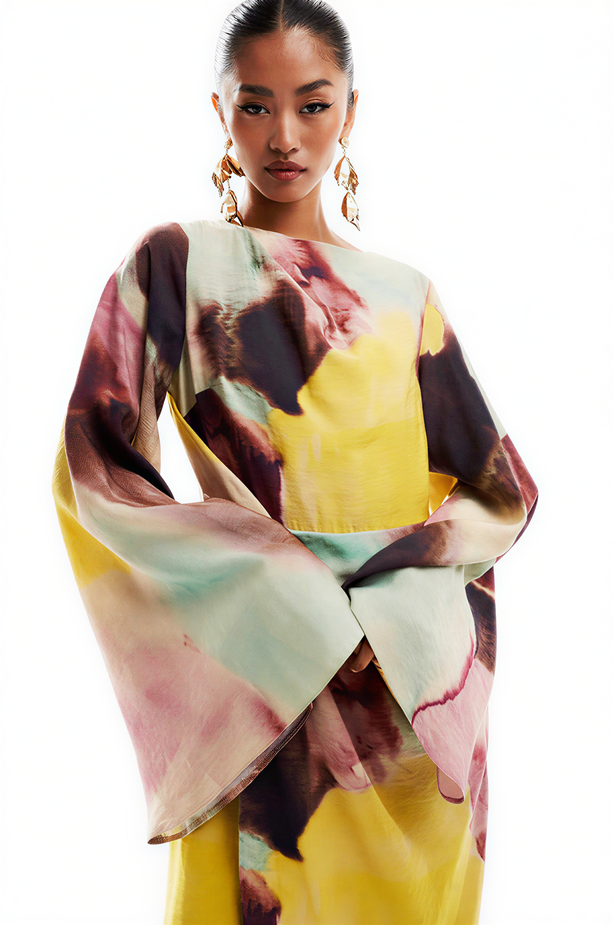 Abstract Watercolour Print Ultra-Long Dress