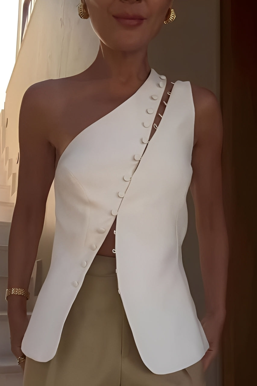 Ascent One-Shoulder Button Detail Top