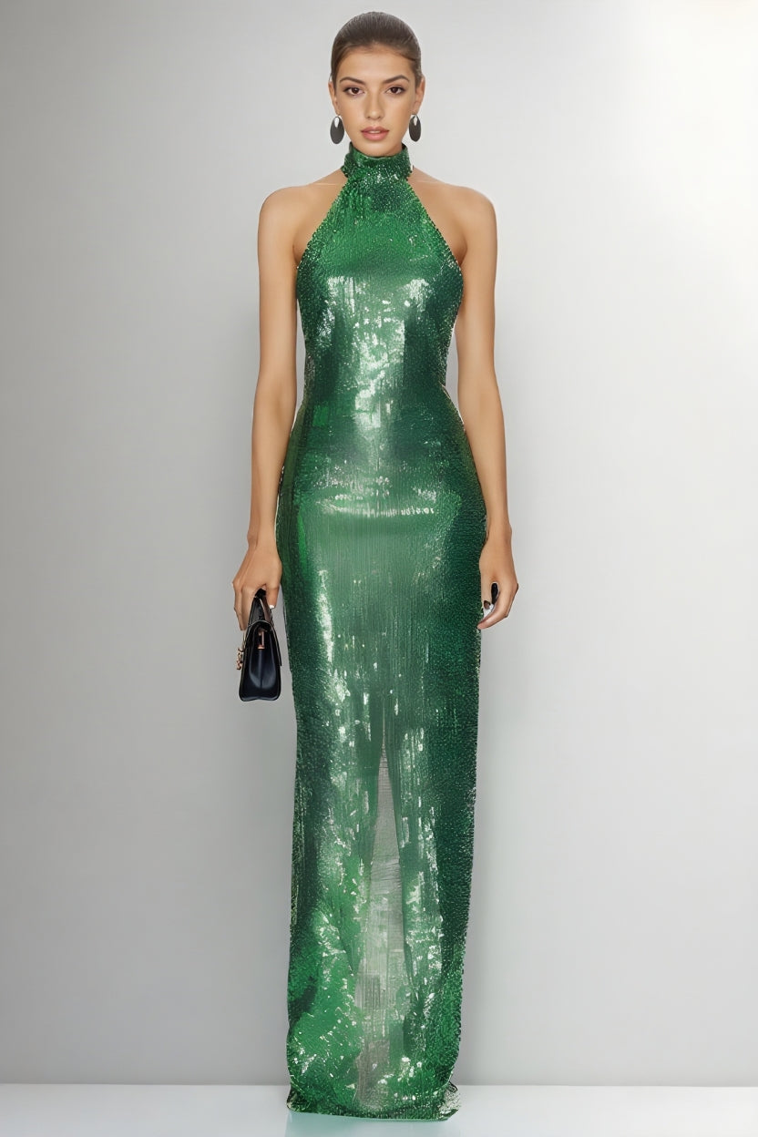 Halter-Neck Sequin Sleeveless Backless Party Dress