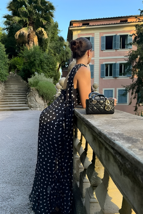 Black & Cream Polka Dot Ruffle Maxi Dress
