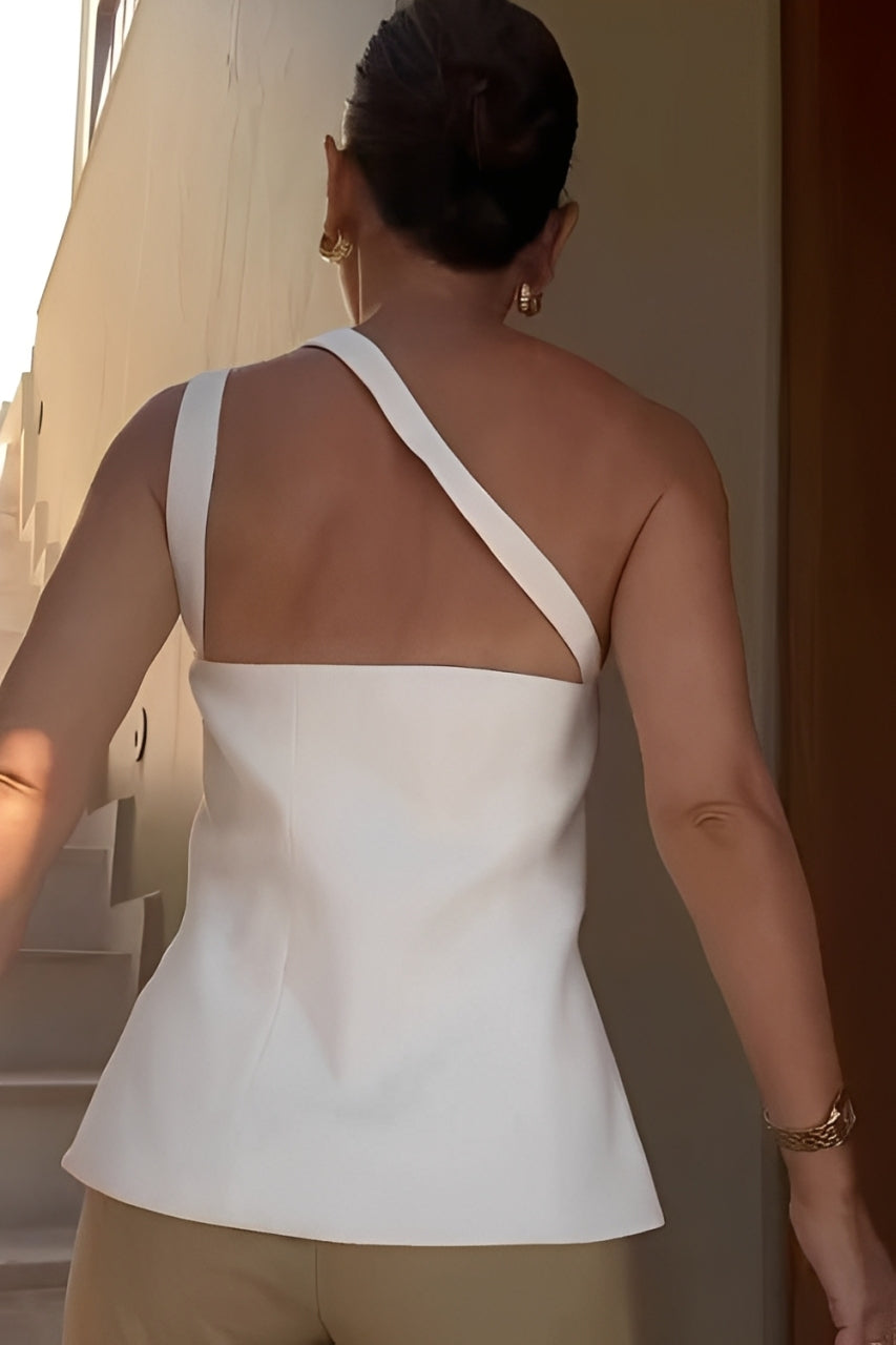 Ascent One-Shoulder Button Detail Top