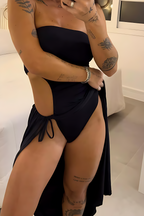 Bandeau Side-Slit Tie Bodysuit Dress